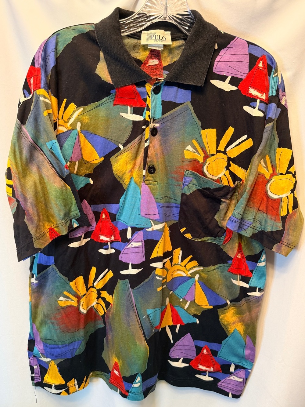 Vintage Pelo Menswear Connection Size Large Sailboats Print Polo Made in Germany
